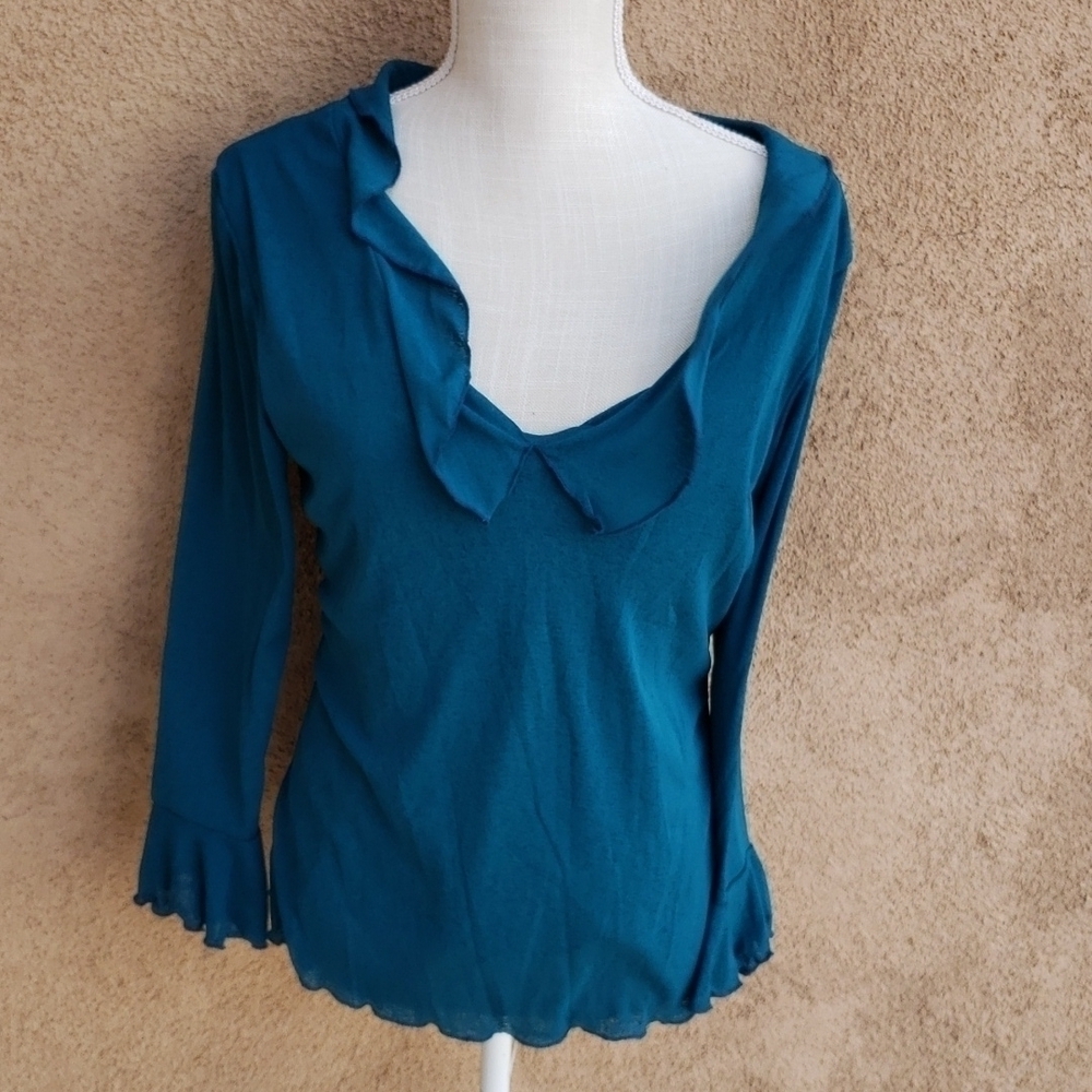 Vintage y2k 90's ruffles bell sleeves flowy vneck blouse